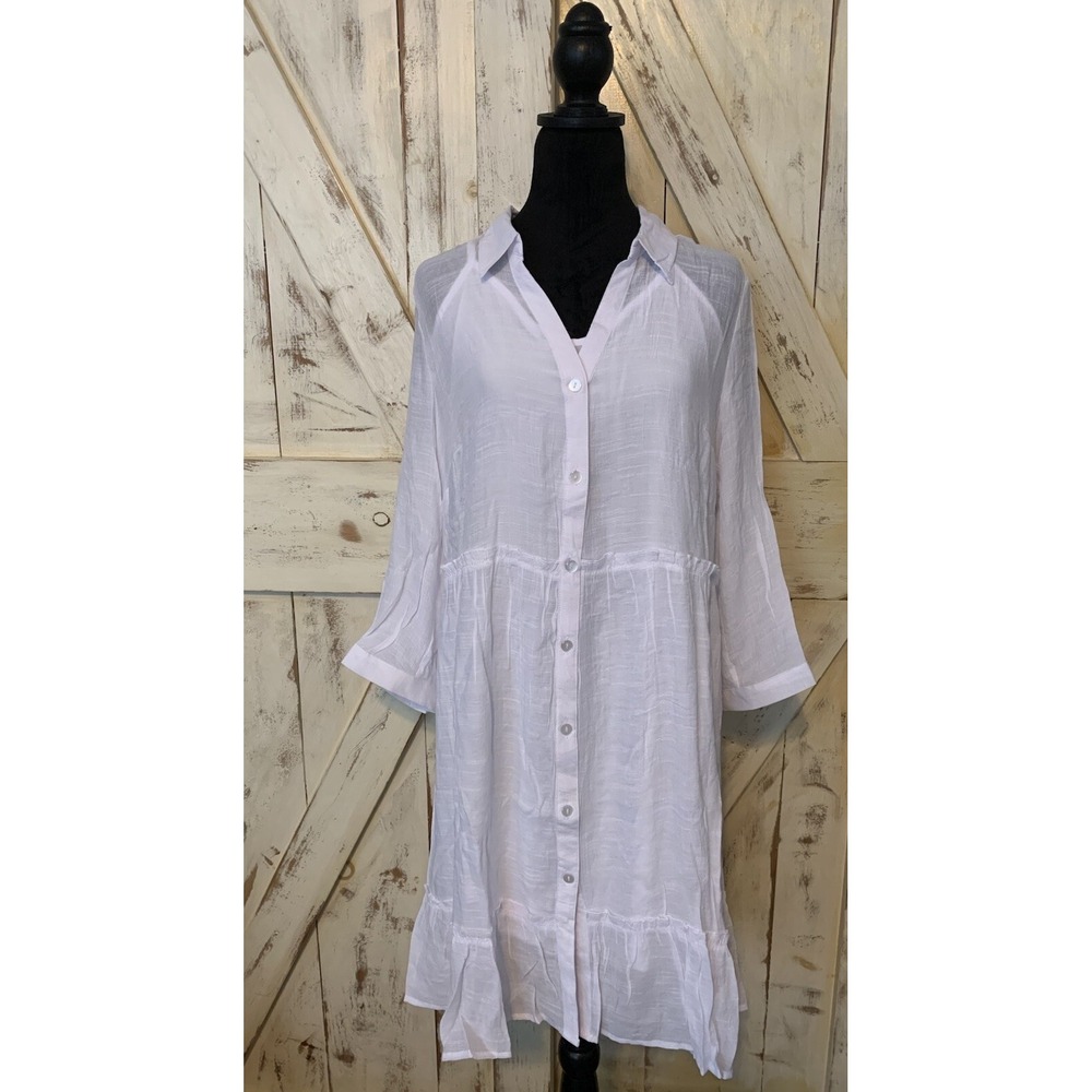 MLLE GABRIELLE White Boho Airy Button Sheer Dress Size Small